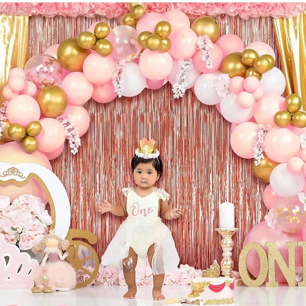 NWT Rose Gold Metallic Fringe Backdrop Party Birthday Curtains